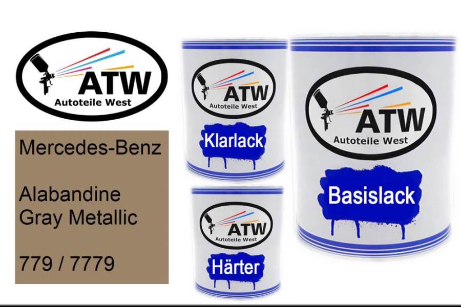 Mercedes-Benz, Alabandine Gray Metallic, 779 / 7779: 1L Lackdose + 1L Klarlack + 500ml Härter - Set, von ATW Autoteile West.